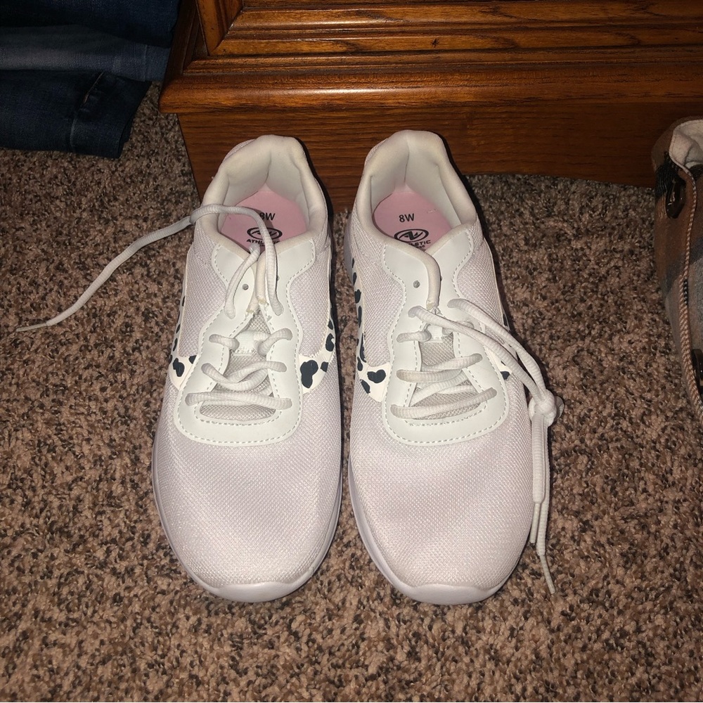 White cow print shoes